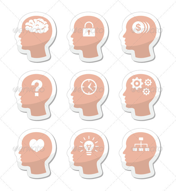 Head brain vector labels set - People Characters
