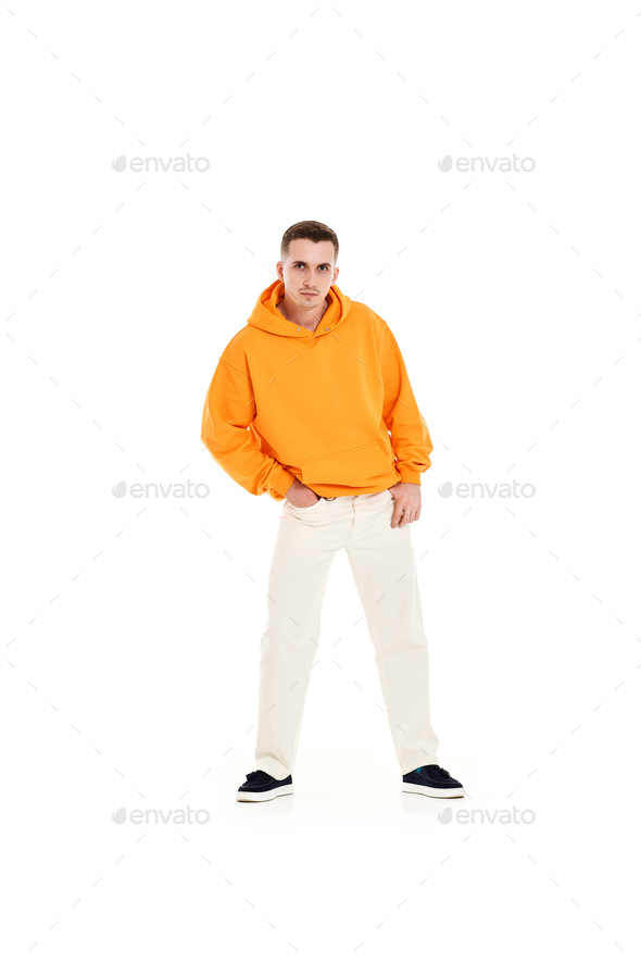 young handsome man on white background. Full length