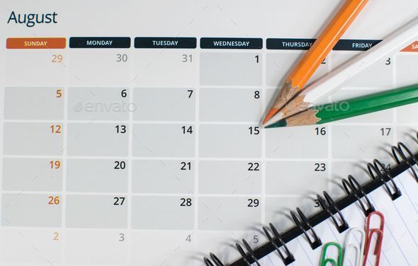 Closeup of pencils showing August 15 on the calendar. Indian Independence Day.
