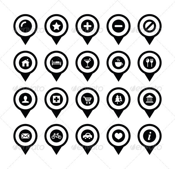 Map location markers, pointers vector icons set - Travel Conceptual