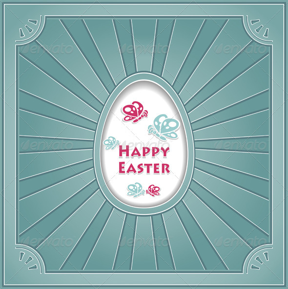 Happy Easter with egg Butterflies rays in retro st - Religion Conceptual