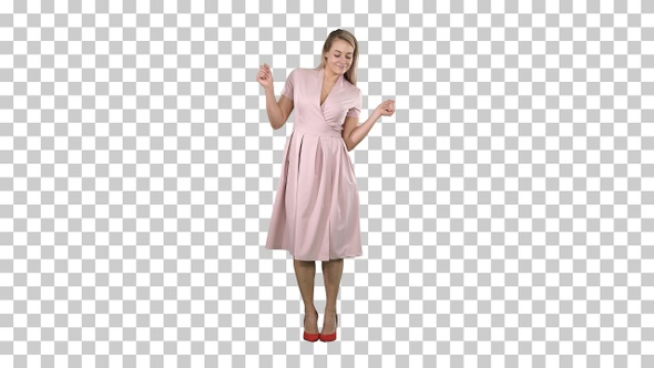 Girl in summer dress dancing to music, Alpha Channel alt