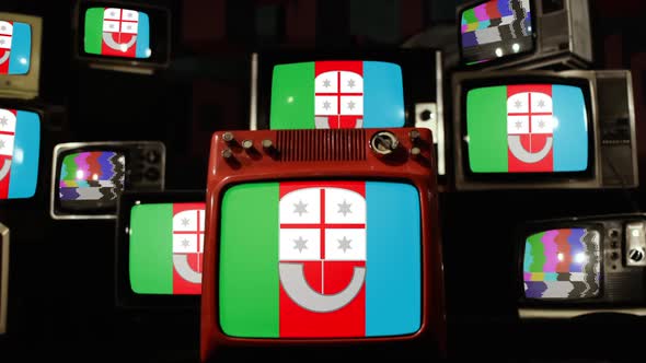 Flags of Liguria, Italy, on Retro TVs. alt
