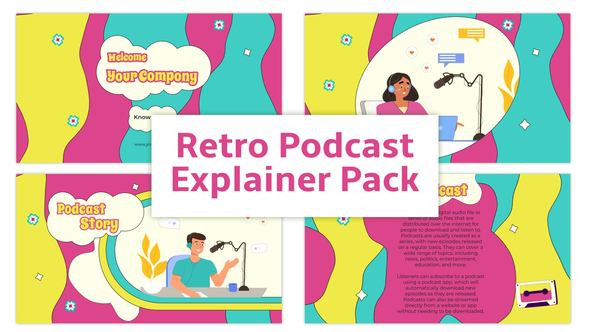 Retro Podcast Explainer Animation Scene Pack