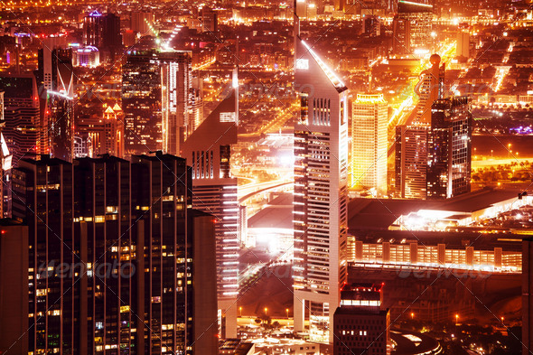 Dubai cityscape at night - Stock Photo - Images