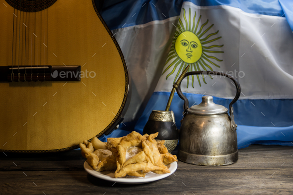 mate, mate grass (yerba mate) with flag of Argentina in the background  Stock Photo