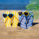 Flip-flops and sunglasses on the sand. Summer vacation concept - PhotoDune Item for Sale