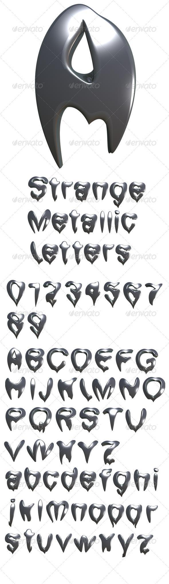 Strange Metallic Letters - Text 3D Renders