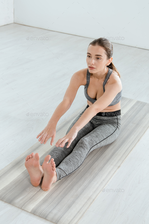 Woman Practicing Yoga, Seated Forward Bend Pose Stock Image - Image of  forward, beginner: 142642429