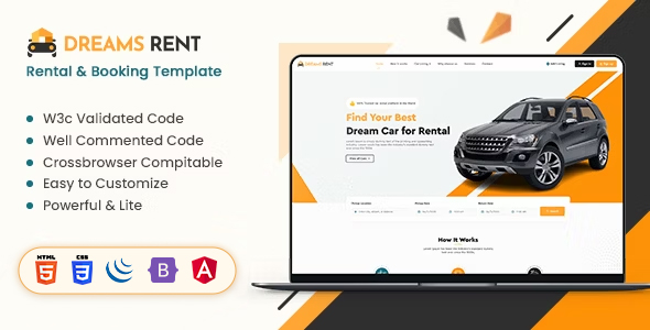 Dreams Rent - Car Rental Booking Template (HTML + Angular)