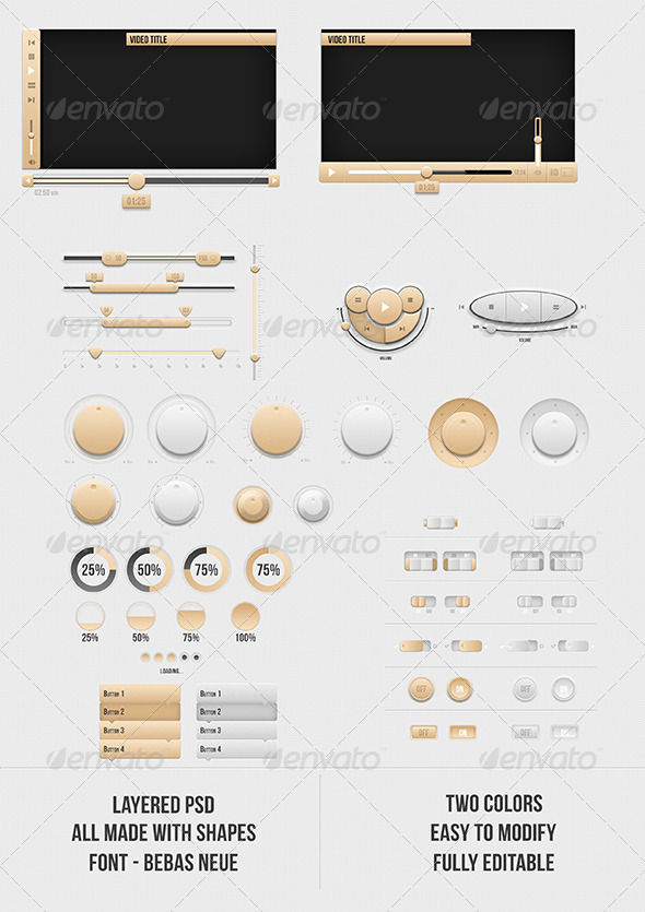Orange and Light UI Buttons - User Interfaces Web Elements