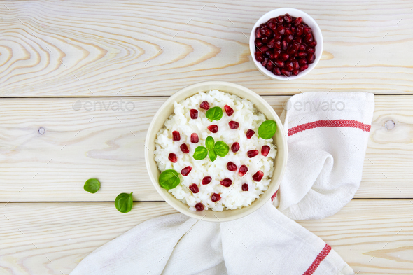 Homemade curd rice with pomegranate. Traditional Indian cuisine.