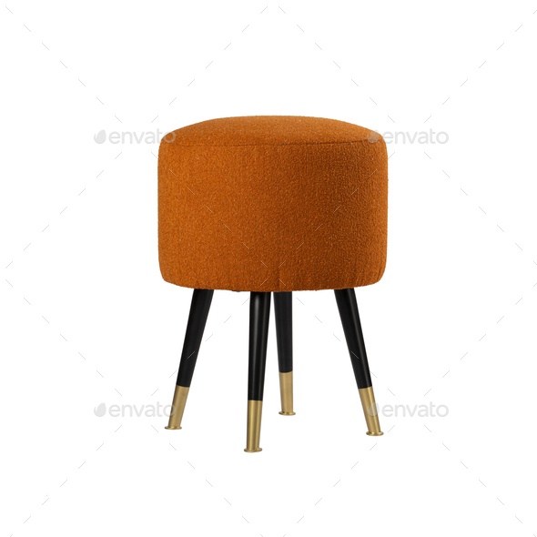 Red Padded Foot Stool Fabric Pouf with metall golden legs isolated on white background