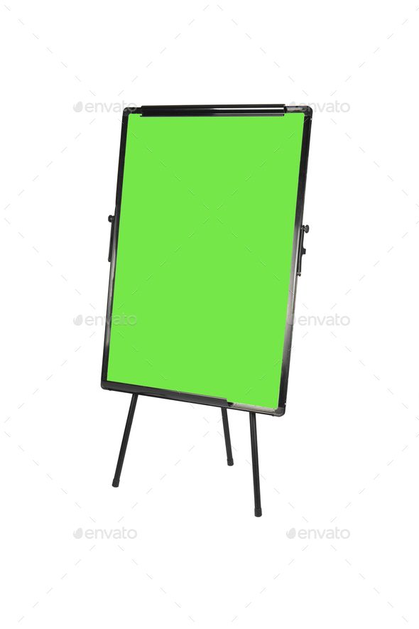 Flipchart mockup. Presentation and seminar whiteboard with green color ...