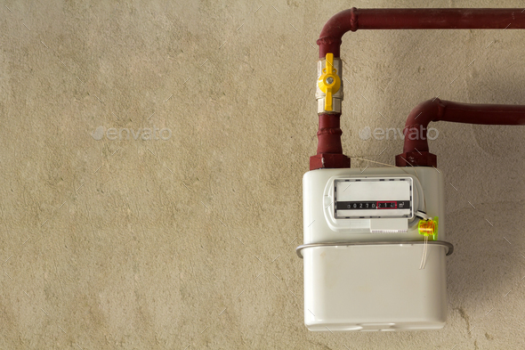 Gas meter in a house under renewal. Indoor gas meter used for measuring natural gas