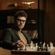 Portrait of man chess player in waiting position at table with chessboard - PhotoDune Item for Sale