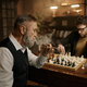 Two man playing chess sitting at table in home living room - PhotoDune Item for Sale
