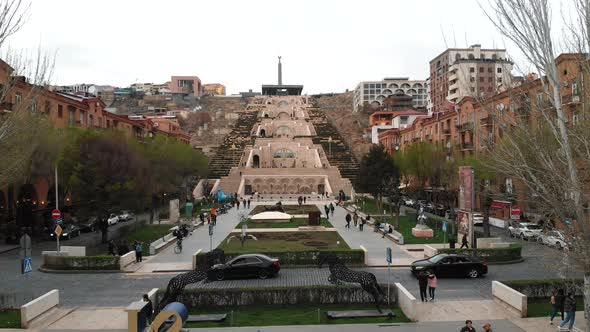 Tourism in Yerevan Exciting Aerial View of Park Near Cascade Stairway