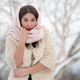 Authentic brunette young woman dressed in white three-quarter sleeve fur coat and pink scarf on head - PhotoDune Item for Sale