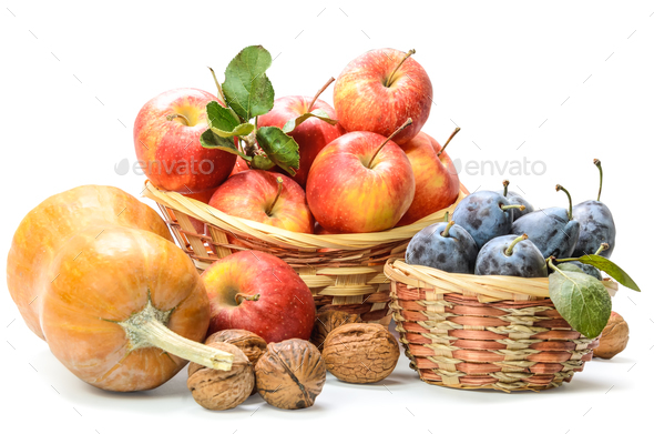 apples in a basket and other fruits - Stock Photo - Images