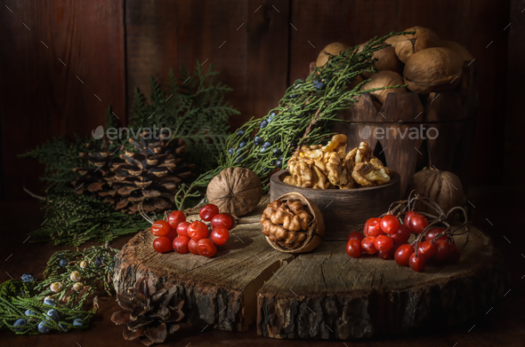Kernel walnuts and other fruits - Stock Photo - Images