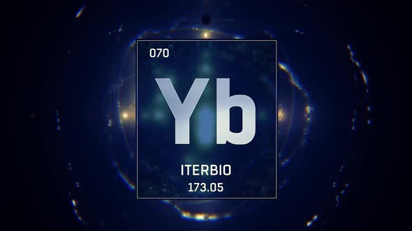 Ytterbium as Element 70 of the Periodic Table on Blue Background in Spanish Language