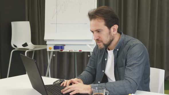 Mature Bearded Businessman Smiling Joyfully To the Camera alt