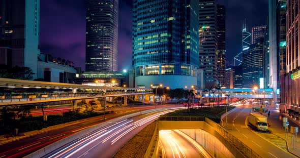 Street Traffic in Hong Kong at Night Timelapse alt