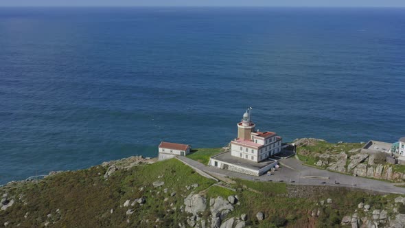 Finisterre Lighthouse in Galicia Spain Aerial View