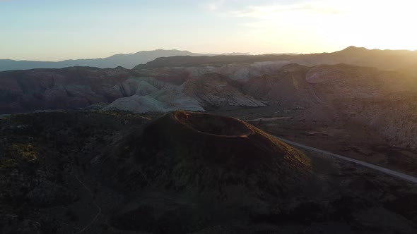 Aerial jib drone view of a dormant volcano in St. George, Utah.  Unique desert landscape. Carsing al alt