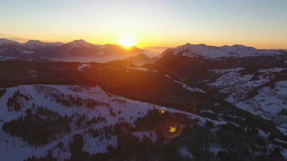 Cinematic Aerial Of Epic Mountains Sunset