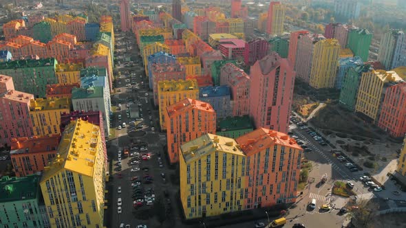 Colored Residential Buildings. Aerial View