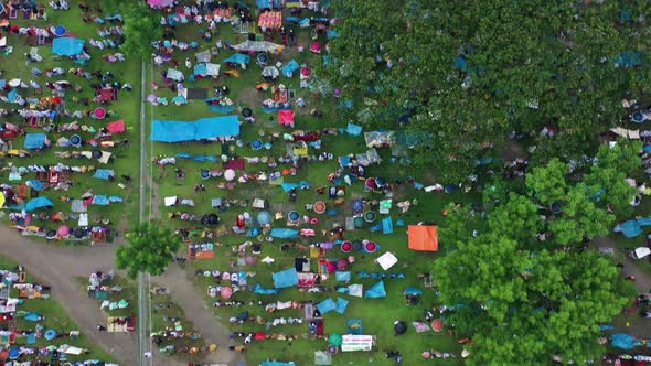 Aerial view of People Worshipping at Eid-ul-Fitr, Mubarak outdoors, Kishoreganj. alt