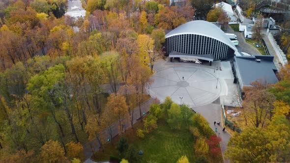 Autumn aerial Concert hall in city park in Kharkiv