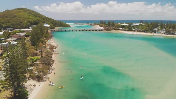 Aerial drone view of Tallebudgera Creek and beach on the Gold Coast, Queensland, Australia alt