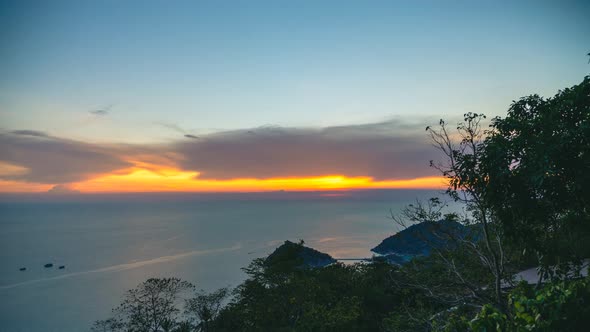 Time Lapse over looking the beautiful ocean from high in the mountains of Koh Tao. An island off the alt