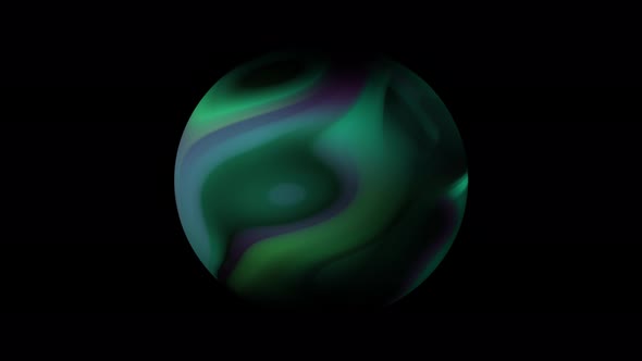 Animation of the rotation of the planet green ball on isolated black background.