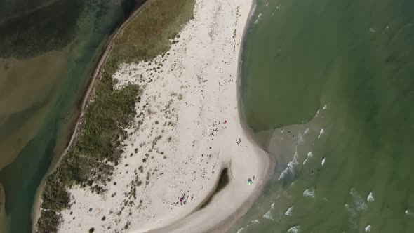 Aerial Shot of a White Sandy Black Sea Shore with Green Waters in Summer