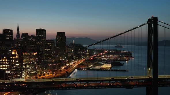 Downtown San Francisco and Bay Bridge at night