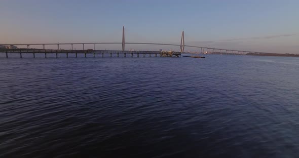 Charleston Ravanel Bridge with downtown aerial alt