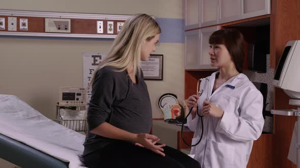 Pregnant woman gets checkup with doctor