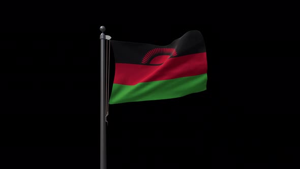 Malawi Flag On Flagpole With Alpha Channel 4K alt