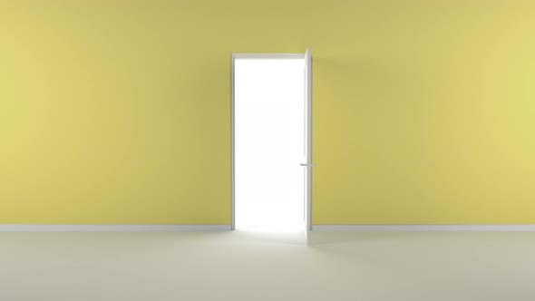 yellow Door opens and a bright light flooding a dark room