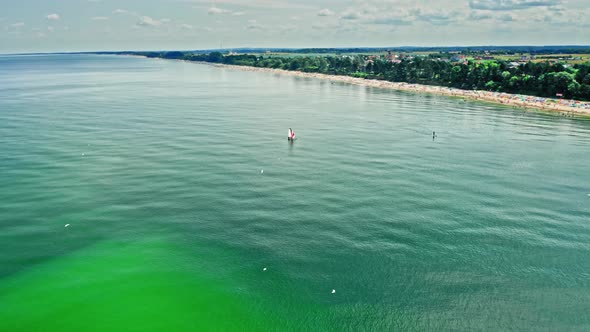 Lonely boat on Baltic Sea. Tourism in summer in Poland. alt