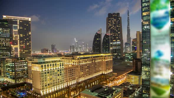 Downtown Dubai Towers Day to Night Timelapse alt