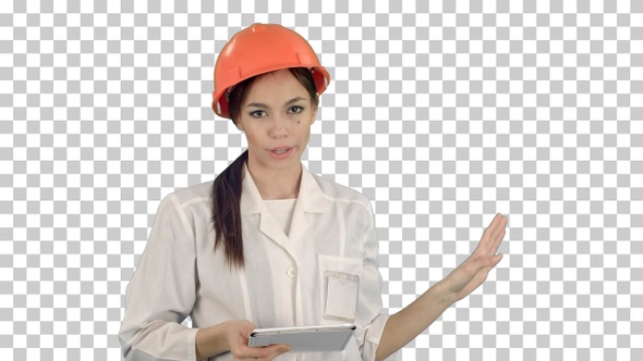 Smiling female engineer with digital tablet, Alpha Channel