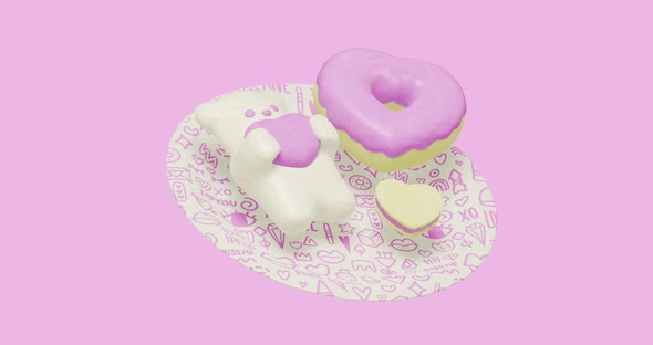 Minimal motion design. 3d creative pink donuts heart 