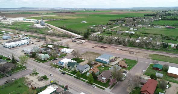 Old west Wheatland Wyoming on the way to Casper Wyoming aerial showing ...