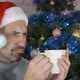 Lonely Man with Cup at Christmas - VideoHive Item for Sale