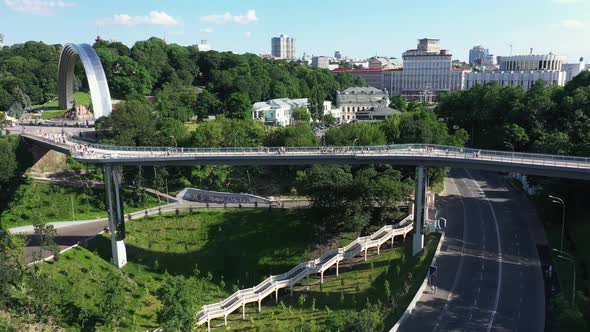 New Pedestrian Bridge in Kiev Aerial View in Summer